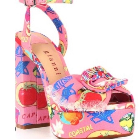 Tobias Linen Platform Heels Sandals - Picture 2 of 6